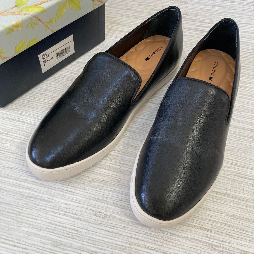 NWOT Birdies The Swift Slip on Black Leather Size 8